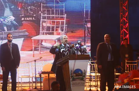 Palestinian Hamas leader Khaled Meshaal, speaks ceremony of Al Fateh Al Salahi in Salah Al dein Citadel under the auspices of the Egyptian Ministry of Culture, in Cairo, on Oct. 03, 2012. Photo by Ashraf Amra