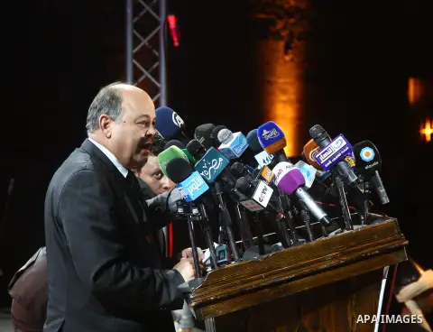 Egyptian Minister of Culture Dr. Mohamed Saber Arab attends ceremony of Al Fateh Al Salahi in Salah Al dein Citadel under the auspices of the Egyptian Ministry of Culture, in Cairo, on Oct. 03, 2012. Photo by Ashraf Amra
