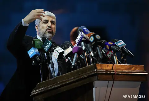 Palestinian Hamas leader Khaled Meshaal, speaks ceremony of Al Fateh Al Salahi in Salah Al dein Citadel under the auspices of the Egyptian Ministry of Culture, in Cairo, on Oct. 03, 2012. Photo by Mohammed Al lHams