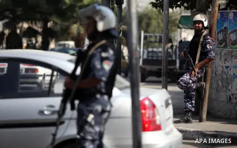 Palestinian security agencies of the Ministry of Interior Security, stand during maneuver to measure the ability of members of the security field settings in the event of any emergency, in Gaza City, on Oct. 06, 2012. Ph...