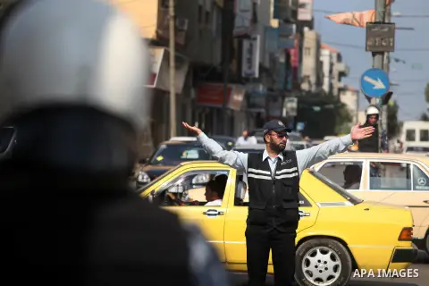 Palestinian security agencies of the Ministry of Interior Security, stand during maneuver to measure the ability of members of the security field settings in the event of any emergency, in Gaza City, on Oct. 06, 2012. Ph...