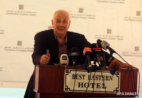 Hanna Nasir, Chairman of the Palestinian Central Elections Commission (CEC), during a press conference in the West Bank town of Ramallah, on October 6, 2012 .The elections, scheduled to be held on 20 October 2012. Photo...
