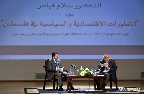 Palestinian Prime Minister speaks during a seminar about "Economic and Political Developments in Palestine" at al-Najah National University, in the West Bank city of Nablus, Oct. 07, 2012. Photo by Mustafa Abu Dayeh