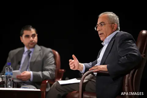 Palestinian Prime Minister speaks during a seminar about "Economic and Political Developments in Palestine" at al-Najah National University, in the West Bank city of Nablus, Oct. 07, 2012. Photo by Mustafa Abu Dayeh