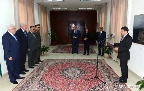 Palestinian President Mahmoud Abbas (Abu Mazen) accepts the credentials of Mr. Marc Anthony Bashi Representative of Malta to the Palestinian National Authority in the West Bank city of Ramallah on Oct. 08, 2012. Photo by...