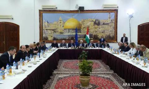 Palestinian President Mahmoud Abbas (Abu Mazen) meets with the Consuls accredited to the Palestinian National Authority, in the West Bank city of Ramallah, on Oct. 09, 2012. Photo by Thaer Ganaim