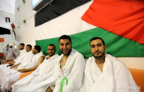 Palestinian Muslim pilgrims arrive at the King Abdulaziz international airport as they prepare to go for their pilgrimage to Mecca, Oct. 12,2012. The event is held in preparation for carrying out the five pillars of Isla...