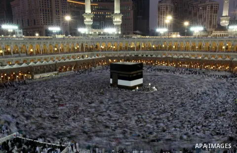 Muslim pilgrims move around the Kaaba inside the Grand Mosque during the annual Hajj in Mecca, Saudi Arabia, Oct. 12, 2012. Some 2.5 million Muslims from more than 160 countries converge annually on the Islamic cities of...