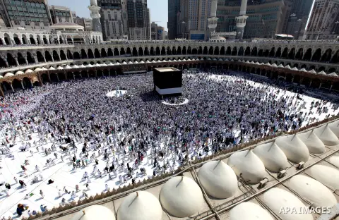 Muslim pilgrims move around the Kaaba inside the Grand Mosque during the annual Hajj in Mecca, Saudi Arabia, Oct. 12, 2012. Some 2.5 million Muslims from more than 160 countries converge annually on the Islamic cities of...