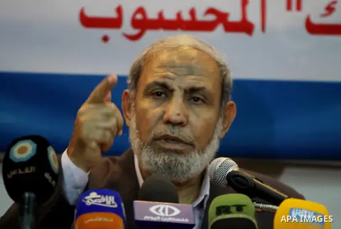 Leader in Hamas movement Mahmoud Al Zahar speaks during symposium , in Gaza city on Oct. 13, 2012. Photo by Naaman Omar