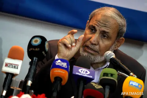 Leader in Hamas movement Mahmoud Al Zahar speaks during symposium , in Gaza city on Oct. 13, 2012. Photo by Naaman Omar