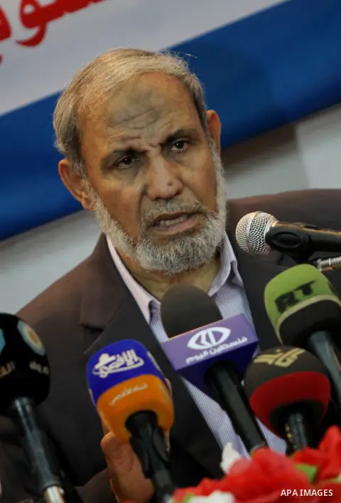Leader in Hamas movement Mahmoud Al Zahar speaks during symposium , in Gaza city on Oct. 13, 2012. Photo by Naaman Omar