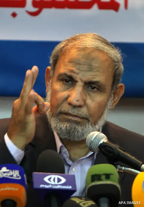 Leader in Hamas movement Mahmoud Al Zahar speaks during symposium , in Gaza city on Oct. 13, 2012. Photo by Naaman Omar