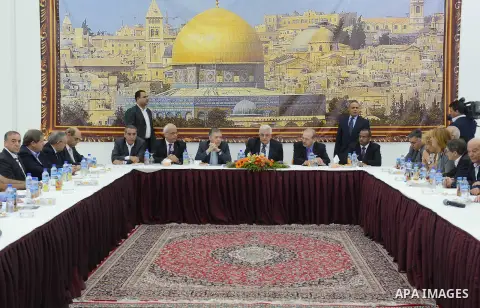 Palestinian President Mahmoud Abbas (Abu Mazen) meets with a delegation from the Israeli Dignitaries, in the West Bank city of Ramalah, Oct. 14, 2012. Photo by Thaer Ganaim