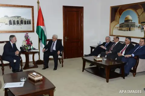 Palestinian President Mahmoud Abbas meets with Brazilian foreign Minister Antonio Patriota, in the West Bank city of Ramallah on October 15, 2012. Photo by Thaer Ganaim