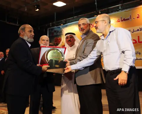 Palestinian Prime Minister in Gaza stip Ismail Haniyeh honors members of Gaza Government during a honoring ceremony in Gaza City on oct. 16, 2012. Photo by Office of the Prime Minister's Media