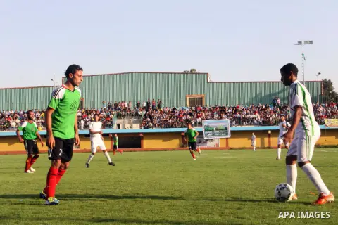 Palestinian soccer team of Shijaia and team of Rafah services, play during Match Clasico in Gaza city on Oct. 19, 2012. Photo by Alaa Shamaly