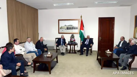 Palestinian President Mahmoud Abbas (Abu Mazen) meets with a delegation of Israeli politicians and former security officials, in the West Bank city of Ramallah on October. 21, 2012. Photo by Thaer Ganaim