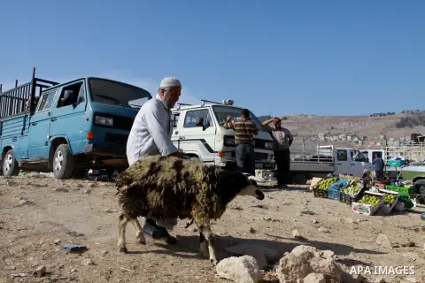 Palestinians trade goats at a local cattle market ahead of Muslim festival of Eid al-Adha, in the West Bank city of Nablus, on October 22, 2012. Muslims around the world prepare to celebrate Eid Al-Adha, which according...