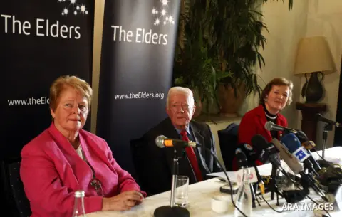 Former US president Jimmy Carter speaks during a press conference after the results of Palestinian local government elections, in Jerusalem on Oct. 22, 2012. Photo by Mahfouz Abu Turk