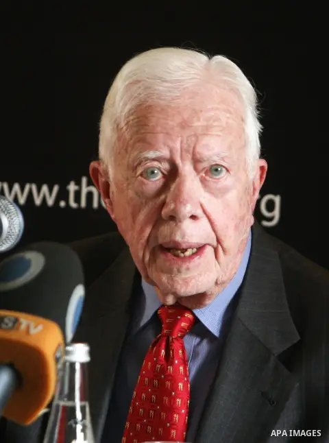 Former US president Jimmy Carter speaks during a press conference after the results of Palestinian local government elections, in Jerusalem on Oct. 22, 2012. Photo by Mahfouz Abu Turk