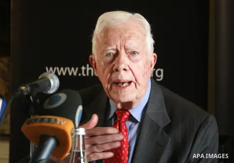 Former US president Jimmy Carter speaks during a press conference after the results of Palestinian local government elections, in Jerusalem on Oct. 22, 2012. Photo by Mahfouz Abu Turk
