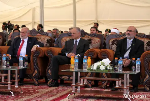 Egyptian Education Miinister attends the opening ceremony for housing project in the southern Gaza Strip town of Khan Yunis, October 23, 2012. The Emir of Qatar entered the Gaza Strip on Tuesday for a visit that broke th...