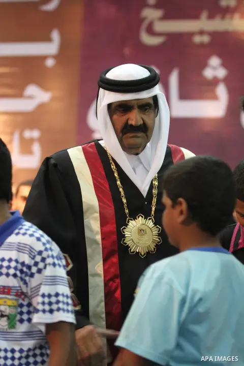 Qatari Emir Sheikh Hamad bin Khalifa al-Thani attends a celebration at the Islamic University in Gaza city on October 23, 2012. The Emir of Qatar entered the Gaza Strip on Tuesday for a visit that broke the isolation of...