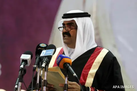 Qatari Emir Sheikh Hamad bin Khalifa al-Thani attends a celebration at the Islamic University in Gaza city on October 23, 2012. The Emir of Qatar entered the Gaza Strip on Tuesday for a visit that broke the isolation of...