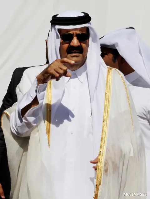 The Emir of Qatar Sheikh Hamad bin Khalifa al-Thani attends cornerstone laying ceremony for Hamad, a new residential neighbourhood in Khan Younis in the southern Gaza Strip October 23, 2012. The Emir of Qatar entered the...