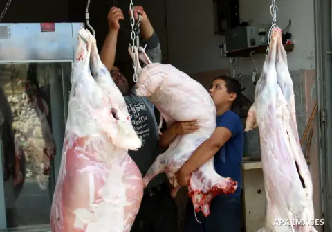 Palestinians slaughter a calf and sheep on the first day of the Muslim holiday of Eid al-Adha in the West Bank city of Ramallah Oct. 26, 2012. Muslims around the world celebrate Eid al-Adha to mark the end of the haj by...