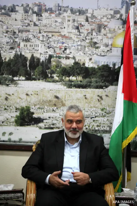 Palestinian Prime Minister in Gaza, Ismail Haniya Receives congratulations in the Eid al-Adha, at his house in the Gaza Strip, on October 27, 2012. Muslims around the world celebrate Eid al-Adha to mark the end of the ha...