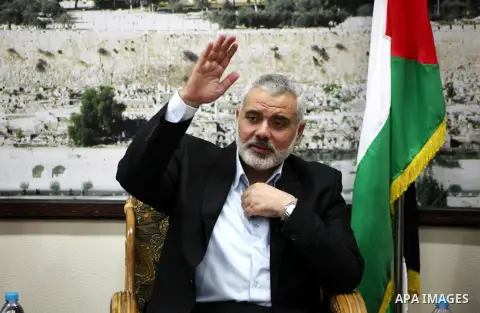 Palestinian Prime Minister in Gaza, Ismail Haniya Receives congratulations in the Eid al-Adha, at his house in the Gaza Strip, on October 27, 2012. Muslims around the world celebrate Eid al-Adha to mark the end of the ha...