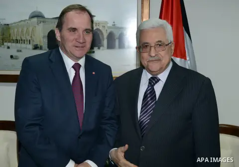 Palestinian President Mahamoud Abbas meets with Chairman of the Swedish Socialist Party in Palestinian Authority headquarter in the west bank city of Ramallah on Oct. 29, 2012. Photo by Thaer Ganaim