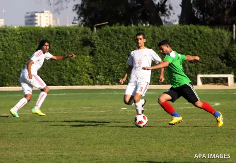 The Palestinian team of Union Shijaia and the team of Gaza Sports during the Palestinian league in Gaza city on Oct. 29, 2012. Photo by Alaa Shamaly