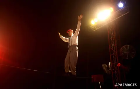 A member of the Egyptian National Circus practices in Gaza City on Oct. 30, 2012. The circus came to Gaza on Friday, accompanied by blaring music, juggling clowns and fire blowers but getting it there required its own hi...