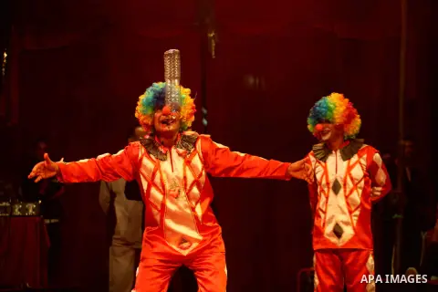 Members of the Egyptian National Circus practice in Gaza City on Oct. 30, 2012. The circus came to Gaza on Friday, accompanied by blaring music, juggling clowns and fire blowers but getting it there required its own high...