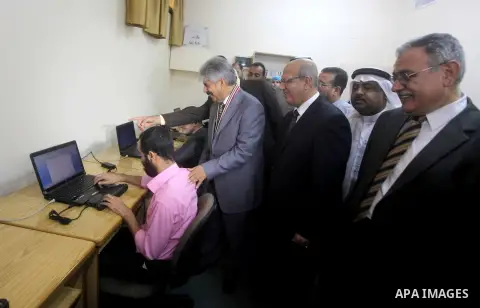 Secretary General of the Royal Charity Organization in the Kingdom of Bahrain, Mustafa al-Sayed visits the Islamic University , in Gaza City, on November 1, 2012. Photo by Ashraf Amra