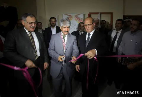 Secretary General of the Royal Charity Organization in the Kingdom of Bahrain, Mustafa al-Sayed visits the Islamic University , in Gaza City, on November 1, 2012. Photo by Ashraf Amra