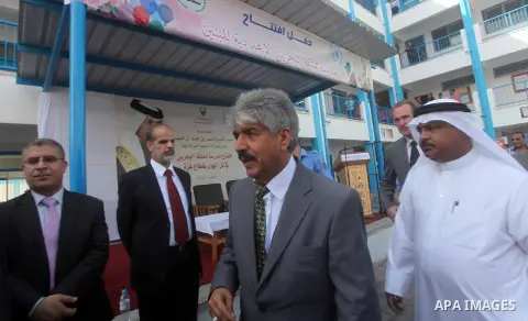 Secretary General of the Royal Charity Organization in the Kingdom of Bahrain, Mustafa al-Sayed visits a UNRWA (United Nations Relief and Works Agency) school financed by Bahrain, in Gaza City, on November 1, 2012. Photo...