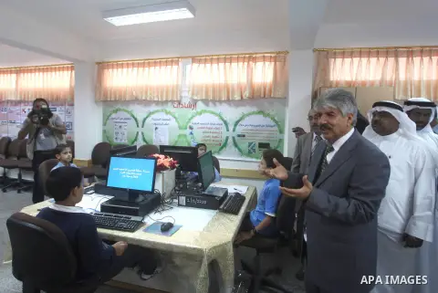 Secretary General of the Royal Charity Organization in the Kingdom of Bahrain, Mustafa al-Sayed visits a UNRWA (United Nations Relief and Works Agency) school financed by Bahrain, in Gaza City, on November 1, 2012. Photo...