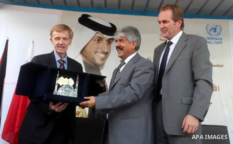 Secretary General of the Royal Charity Organization in the Kingdom of Bahrain, Mustafa al-Sayed visits a UNRWA (United Nations Relief and Works Agency) school financed by Bahrain, in Gaza City, on November 1, 2012. Photo...