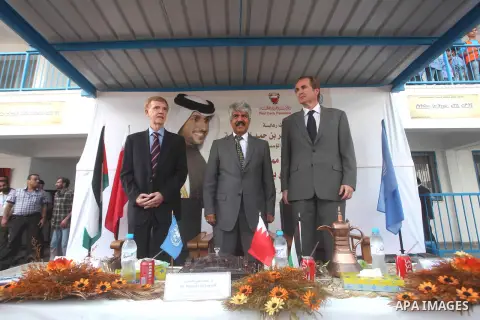 Secretary General of the Royal Charity Organization in the Kingdom of Bahrain, Mustafa al-Sayed visits a UNRWA (United Nations Relief and Works Agency) school financed by Bahrain, in Gaza City, on November 1, 2012. Photo...
