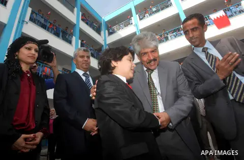 Secretary General of the Royal Charity Organization in the Kingdom of Bahrain, Mustafa al-Sayed visits a UNRWA (United Nations Relief and Works Agency) school financed by Bahrain, in Gaza City, on November 1, 2012. Photo...