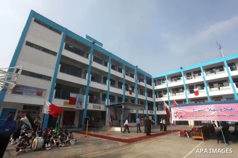Secretary General of the Royal Charity Organization in the Kingdom of Bahrain, Mustafa al-Sayed visits a UNRWA (United Nations Relief and Works Agency) school financed by Bahrain, in Gaza City, on November 1, 2012. Photo...