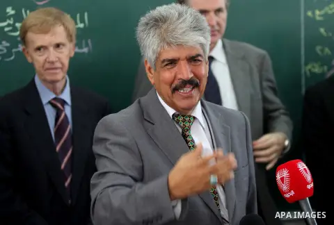 Secretary General of the Royal Charity Organization in the Kingdom of Bahrain, Mustafa al-Sayed speaks to press during his visit to a UNRWA (United Nations Relief and Works Agency) school financed by Bahrain, in Gaza Cit...