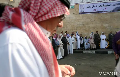 Palestinians participate a protest on the massacre of Khan Younis 1956" in Khan Younis in southern Gaza city, on November 03, 2012. Organized Khan Younis Municipality in cooperation with the "Committee for commemorating...