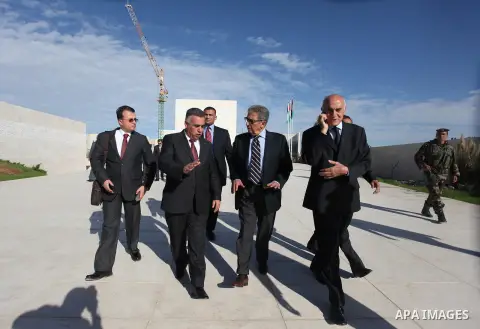 Egyptian politician and former Arab League secretary general, Amr Mussa leaves the tomb of late Palestinian leader Yasser Arafat after laying a wreath upon his arrival in the West Bank city of Ramallah on November 4, 201...
