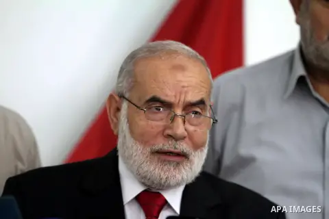 The spokesman of the Palestinian Parliament in Gaza Strip, Ahmed Bahar delivers speech during a press conference at the Legislative Council, in Gaza City on Nov. 04, 2012. Abbas made a rare if symbolic concession to Isra...