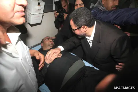 Palestinian Prime Minister in the Gaza Strip Ismail Haniya with Egyptian Prime Minister Hisham Qandil visit al-Shefa hospital in Gaza City, on November 16, 2012 . Egyptian premier Hisham Qandil vowed to intensify Cairo's...